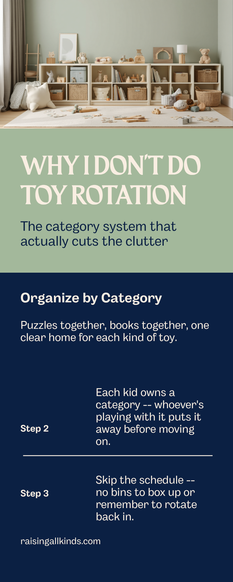 Infographic explaining the category organization system used instead of toy rotation
